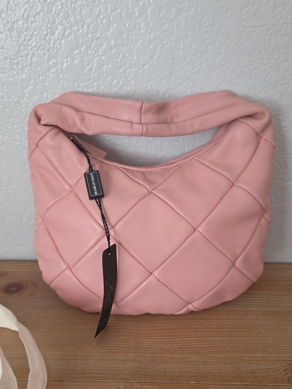 NWT Y2K 2003 Falor Leather Pink Quilted shoulder Hand Bag Purse